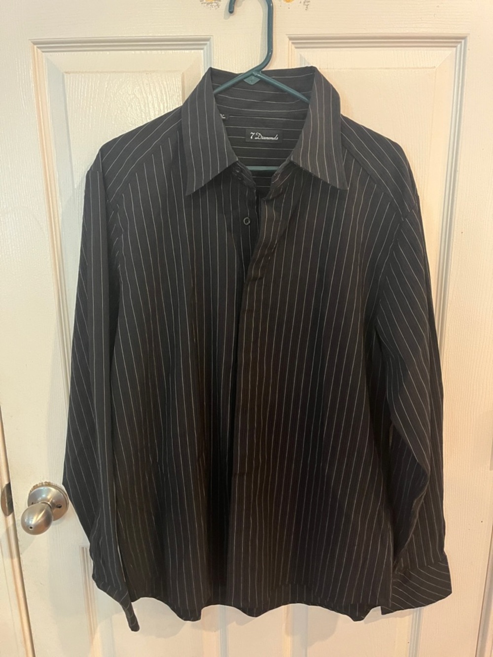 7 Diamonds Black Dress Shirt with White Pinstripes